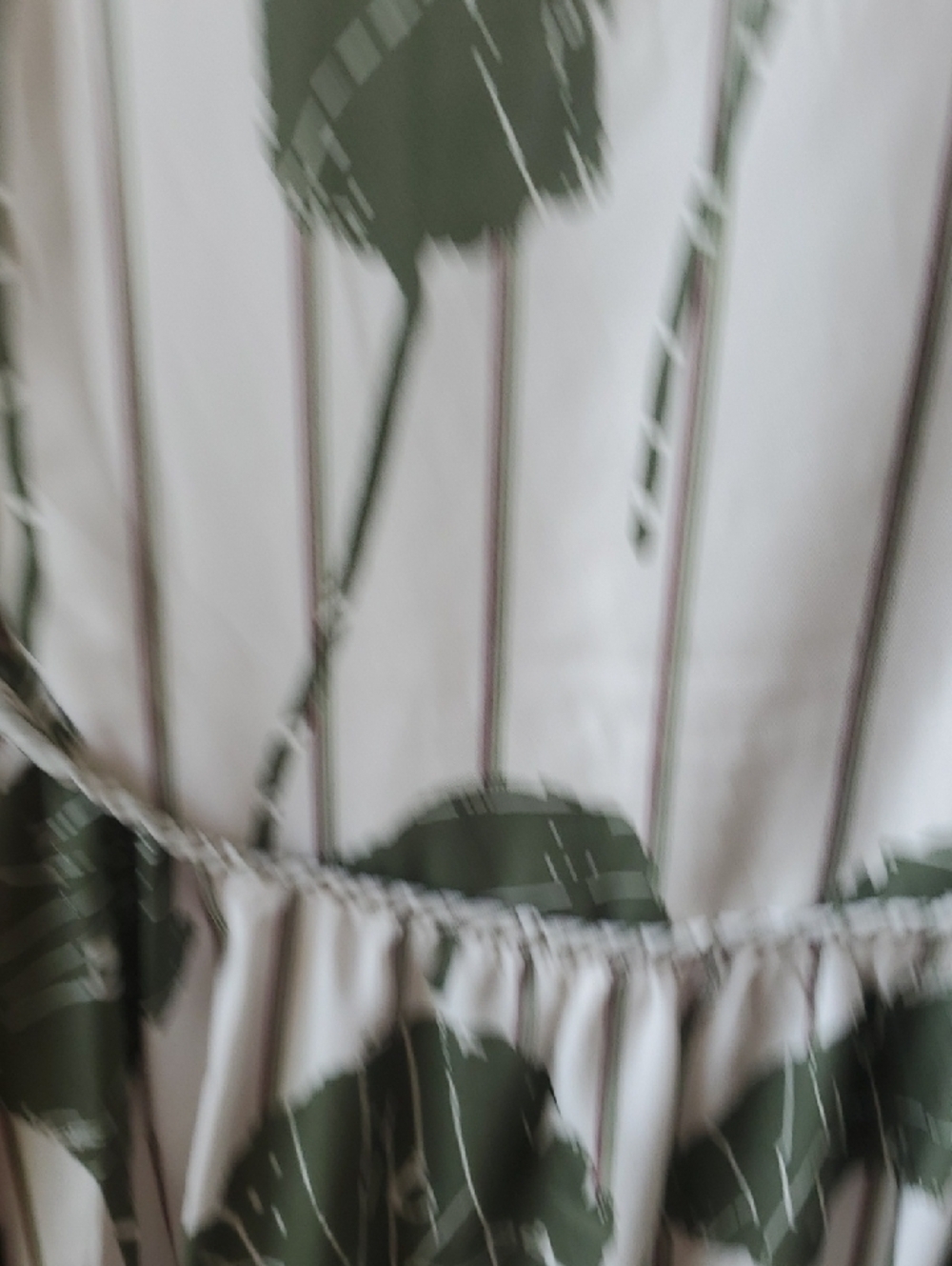 White and Olive Green Floral Long Sleeve Babydoll Dress - Picture 6 of 10